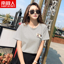 南極人（Nanjiren） 破洞，拼接，印花 短袖 T恤 女 圓領(lǐng)