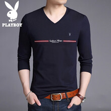 花花公子（PLAYBOY） 長(zhǎng)袖 男士T恤 上青V領(lǐng) 