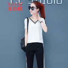 女詩(shī)格（NUSHIGE） 亮片，拼接，印花 短袖 T恤 女 V領(lǐng)