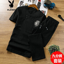花花公子（PLAYBOY） 短袖 男士T恤 T11黑色(九分褲) 