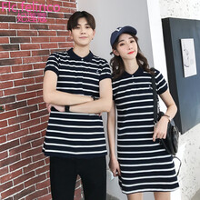 情侶裝夏裝女裙條紋