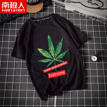 南極人（Nanjiren） 短袖 男士T恤 (純棉)黑色/字母綠葉 