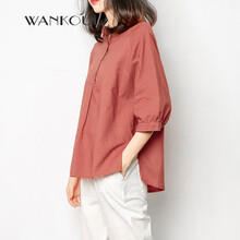 婉扣（WANKOU） 不對(duì)稱，紐扣 短袖 T恤 女 