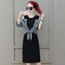 其他品牌 格子 拼接，露肩，格子 連衣裙