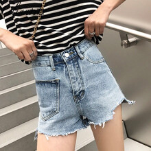 力戀 高腰 微喇褲 女 短褲 牛仔褲