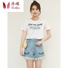 序蝶（XUDIE） 3D，明線裝飾 短袖 T恤 女 