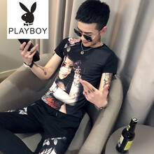 花花公子（PLAYBOY） 短袖 男士T恤 黑色TZ178 