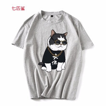 七匹鯊 短袖 男士T恤 灰色大佬貓 S，XL，4XL，5XL，L，XXL，M，XXXL，加大