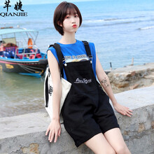 芊婕（QIANJIE） 中腰 背帶褲 女 短褲 牛仔褲