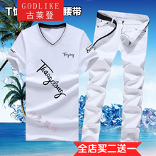 古萊登（GODLIKE） 短袖 男士T恤 白色 斜字母白/白褲 XL，L，XXL，M
