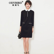 歐迪鳥（ODYBIRD） 純色 拼接，紐扣，拉鏈 連衣裙