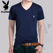 花花公子（PLAYBOY ESTABLISHED 1953） 短袖 男士T恤 淺藍(lán)(V領(lǐng)) 