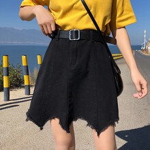 彈力黑色牛仔短裙女