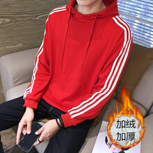 凌登（LingDeng） 七分袖 男士T恤 加絨三桿連帽衛(wèi)衣紅色加絨款 XL，L，M，XXL