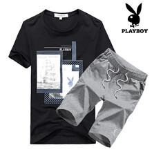 花花公子（PLAYBOY） 短袖 男士T恤 黑色+灰色 