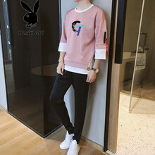 花花公子（PLAYBOY OUTDOOR） 七分袖 男士T恤 淺紅 