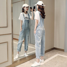 慕香 高腰 背帶褲 女 九分褲 牛仔褲