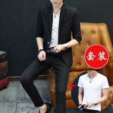花花公子（PLAYBOY） 七分袖 男士T恤 YP808黑色西服+褲子+T恤+手鏈 