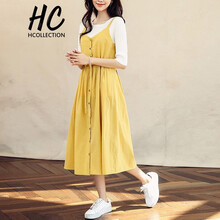 Hcollection 純色 深V款，紐扣，抽繩 連衣裙