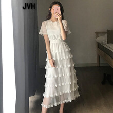 JVH 純色 拼接，紗網(wǎng)，蕾絲 連衣裙