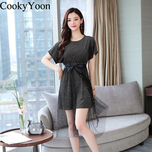 CookyYoon 純色 拼接，不規(guī)則，褶皺，綁帶 連衣裙