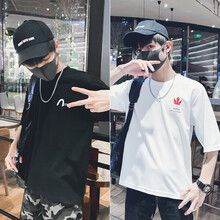 簡(jiǎn)男 七分袖 男士T恤 （2件裝）-小M黑+楓葉白 