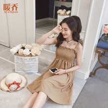 暖喬（Nuanqiao） 純色 露肩 連衣裙