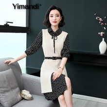億曼帝（yimandi） 花色 拼接，拉鏈，褶皺，印花 連衣裙