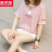 迪芙奧（Difuao） 繡花，刺繡，拼接，拼色 短袖 T恤 女 圓領(lǐng)