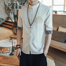 古萊登（GODLIKE） 長袖 男士T恤 米白色YM04 