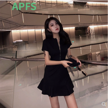APFS 純色 荷葉邊，拉鏈，褶皺 連衣裙