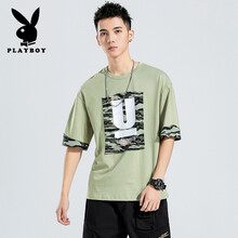 花花公子（PLAYBOY ESTABLISHED 1953） 五分袖 男士T恤 3007抹茶綠 