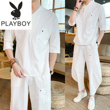 花花公子（PLAYBOY ESTABLISHED 1953） 七分袖 男士T恤 TZ115白色 