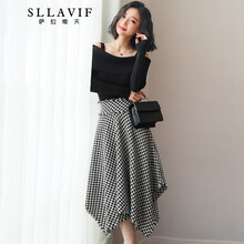薩拉維夫（SLLAVIF） 格子 不對(duì)稱 連衣裙