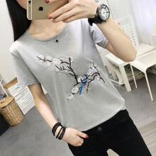 嬌詩(shī)茹（jiaoshiru） 繡花 短袖 T恤 女 圓領(lǐng)