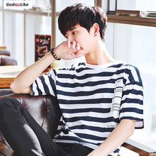 古萊登（GODLIKE） 短袖 男士T恤 藏青條紋 