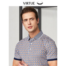 富紳（Virtue） 短袖 男士T恤 藍格紋 