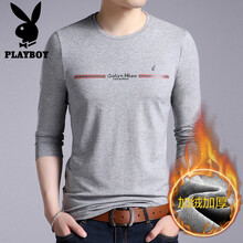 花花公子（PLAYBOY） 長袖 男士T恤 灰色圓領(lǐng)【加絨】 