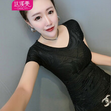 達(dá)溪美 3D，提花，立體裝飾 短袖 T恤 女 V領(lǐng)