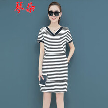 琴朵（QINDUO） 條紋 短袖 T恤 女 V領