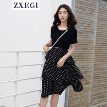 ZXEGI 圓點(diǎn) 波點(diǎn)，拼色 連衣裙