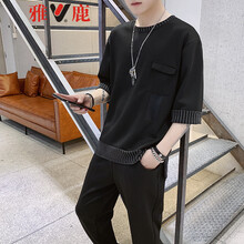 雅鹿 短袖 男士T恤 黑色 XL，L，M，XXL，XXXL