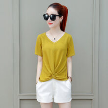 xzoo 不規則，綁帶，立體剪裁 短袖 T恤 女 V領(lǐng)