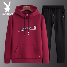 花花公子（PLAYBOY） 長(zhǎng)袖 男士T恤 1862黑紅(衣褲套裝) 