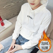 凌登（LingDeng） 七分袖 男士T恤 加絨簡約連帽衛(wèi)衣白色加絨款 XL，L，M，XXL