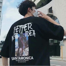 其他品牌 七分袖 男士T恤 背包黑色T 
