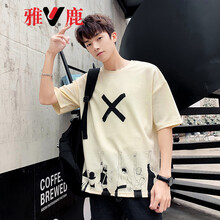 雅鹿 五分袖 男士T恤 淡黃 