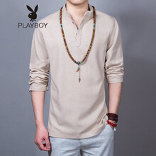 花花公子（PLAYBOY ESTABLISHED 1953） 七分袖 男士T恤 卡其色 