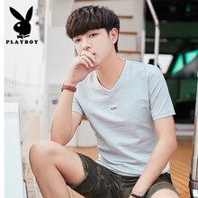 花花公子（PLAYBOY ESTABLISHED 1953） 短袖 男士T恤 AB8312藍(lán)灰 