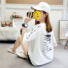 妃麗慕尚（FEILIMUSHANG） 破洞，鏤空，印花 短袖 T恤 女 圓領(lǐng)